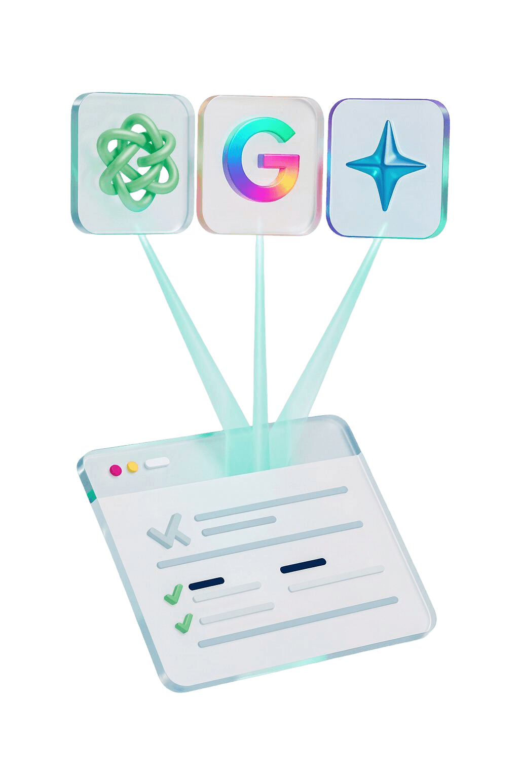 AI engines sending signals into a website audit dashboard.